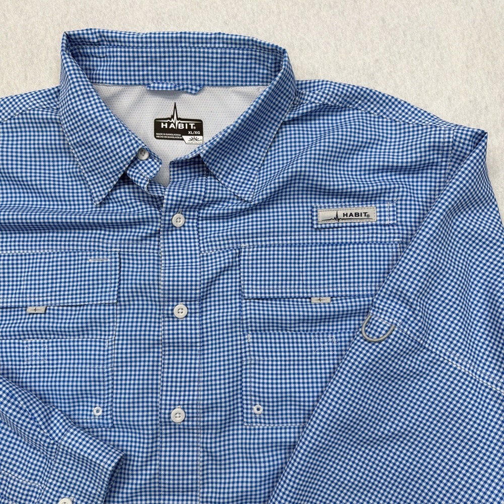 Habit Men's XL Blue Check Fishing Shirt Solar Factor 40+ Long Sleeve Nice  Cool